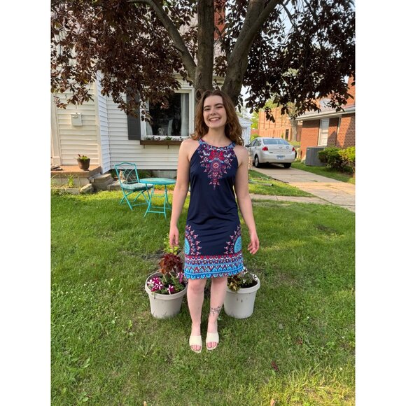 INC International Concepts Navy Multicolor Small Sleeveless Shift Dress - Picture 10 of 11